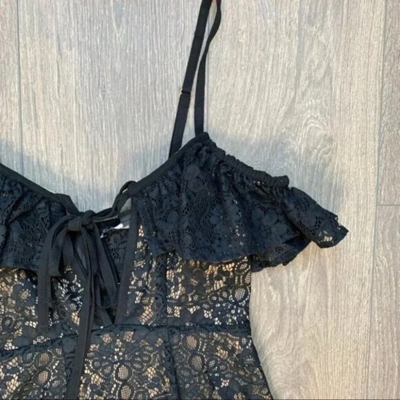 Free People For Love & Lemons Rosemary Mini Dress Lace Halter Off Shoulder Black - Picture 8 of 14